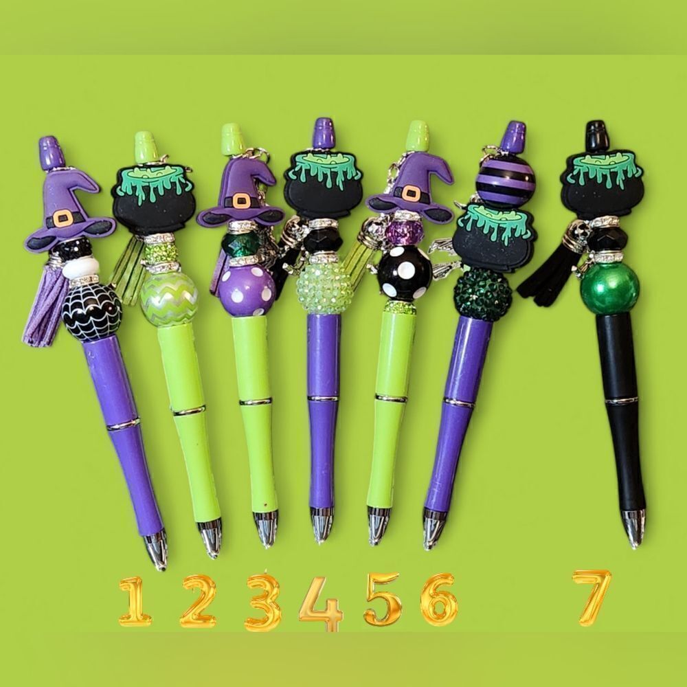 New! Custom Made Witches and Cauldrons Beaded Pen w/Free Ink Refill